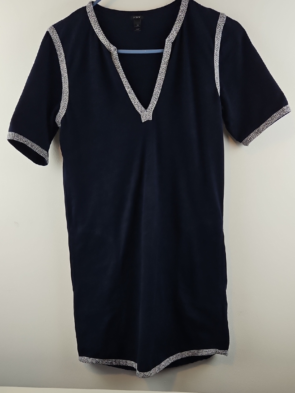 J Crew Navy Tunic Dress with Contrast Trim V Neckline Size XS